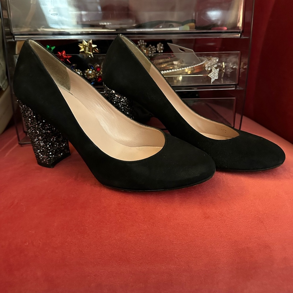 Kate Spade Black Heels with Glitter Block Heel
